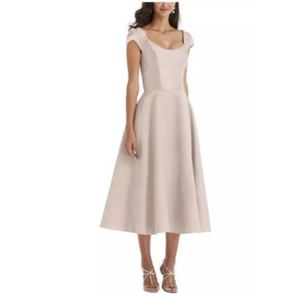 Alfred Sung Womens D798 Pink Satin Midi Wedding Cocktail Party Dress 6 Nwt